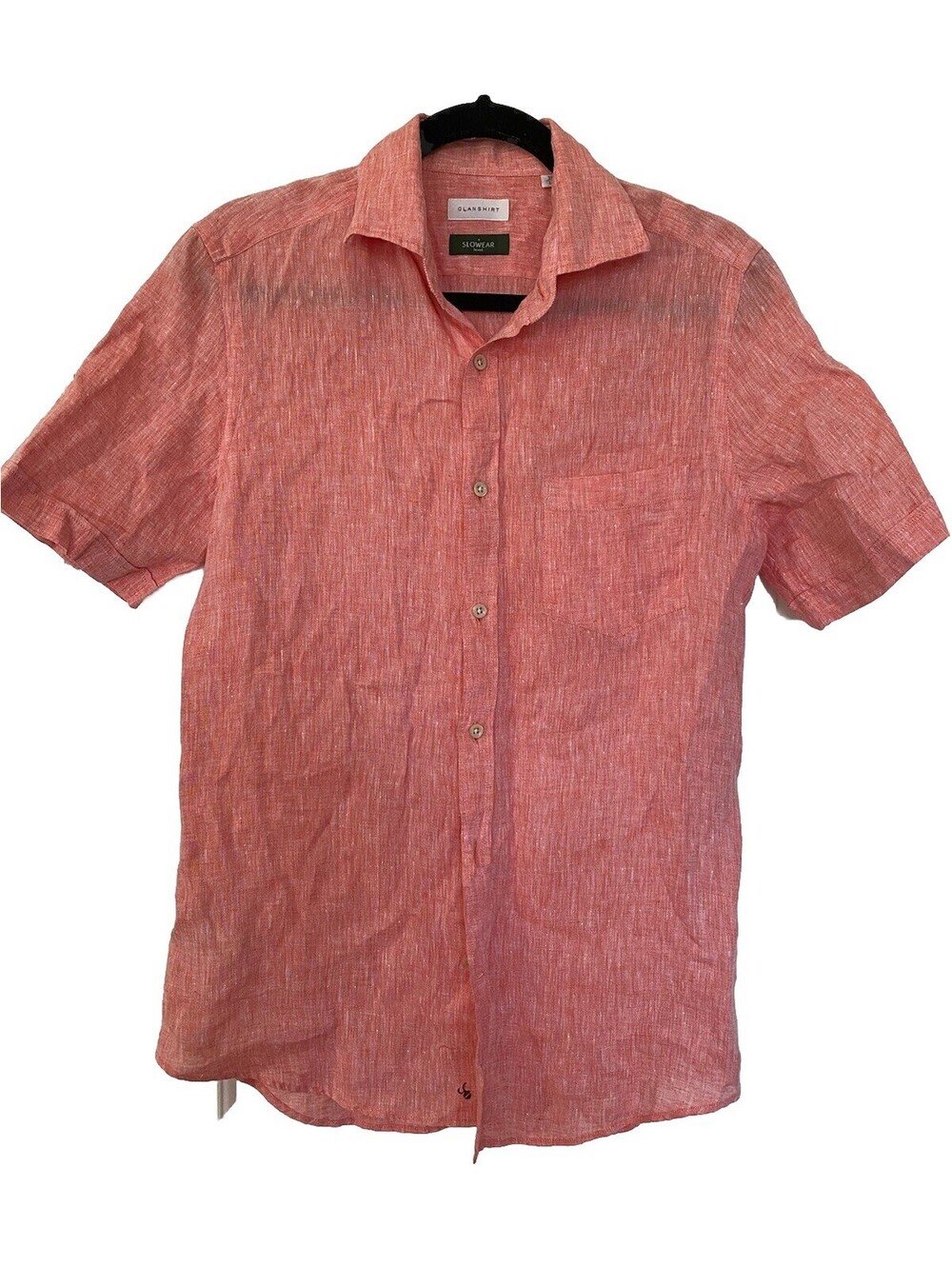 Glanshirt SLOWEAR Italian Linen Button Down Shirt Coral Salmon Melange Small 38
